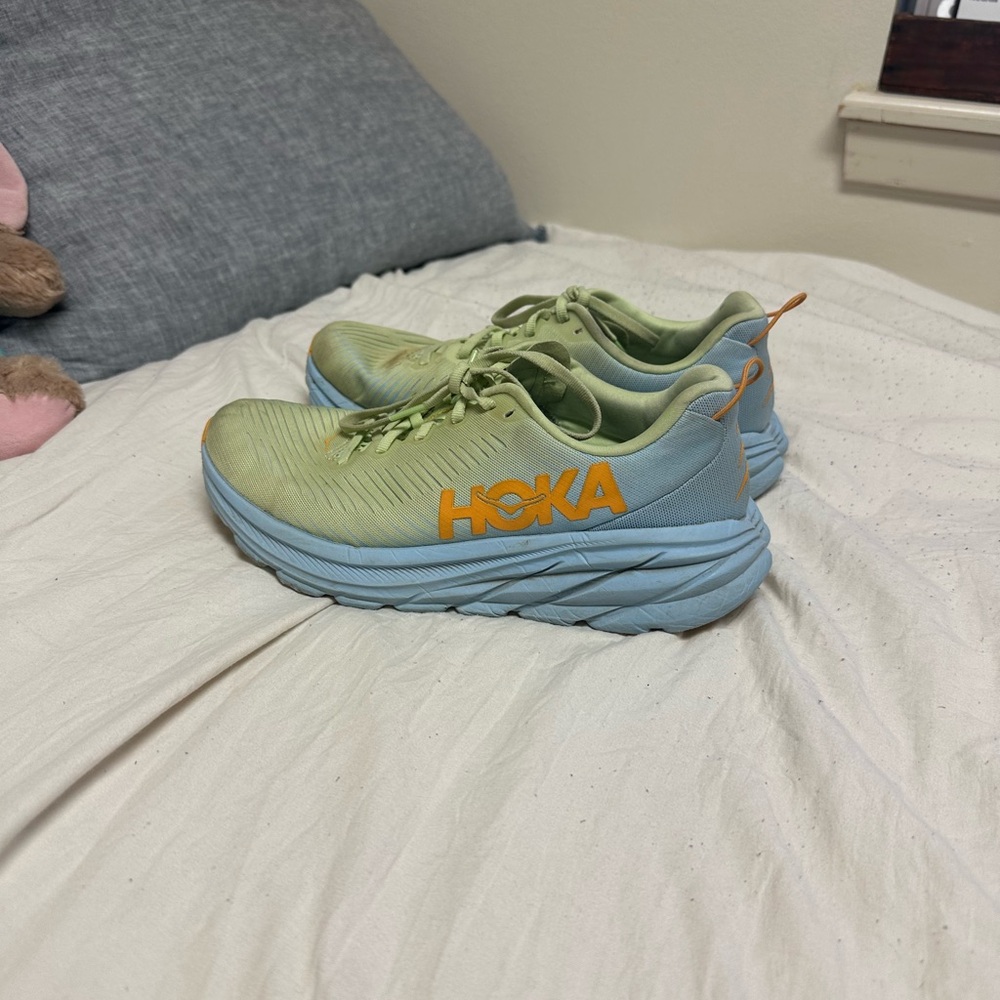 HOKA Green and Blue Running Shoes